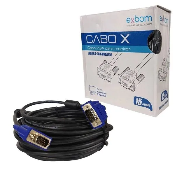 Cabo Vga 15m Monitor Lcd Pc Tv Projetor 15 Metros Blindado