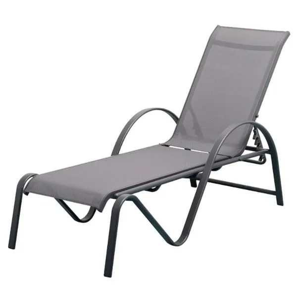 Espreguiçadeira Chaise Búzios Rivatti Em Aluminio Grafite Com Tela Mesh Grafite
