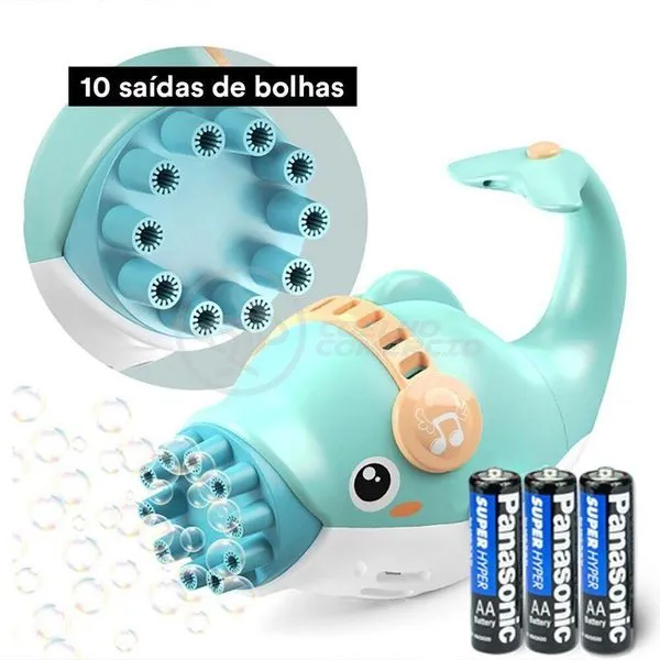 Kit 1 Golfinho Bolha Sabão Criança Infantil+ 3 Pilha Azul 9