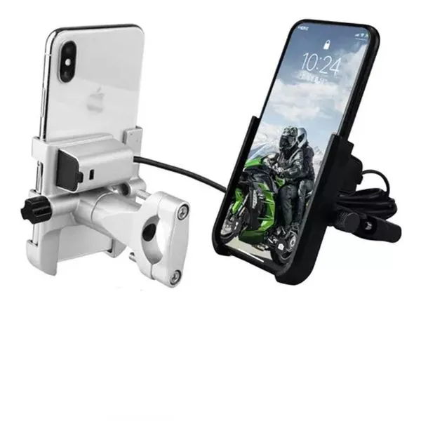 Suporte Celular Alumínio Moto Carregador Usb Universal