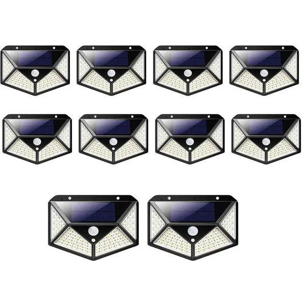 Luminaria Solar Arandela Kit 10 Uni 100 Leds Iluminaçao Rua Casa Parede Segurança
