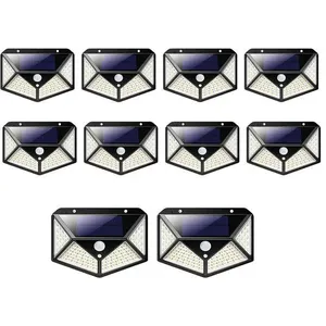 Luminaria Solar Arandela Kit 10 Uni 100 Leds Iluminaçao Rua Casa Parede Segurança