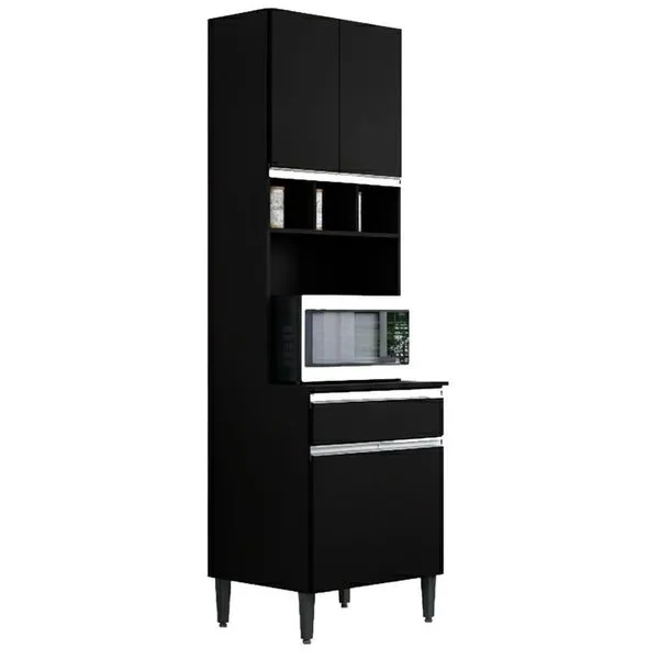 Paneleiro Microondas 202x61cm Andreia Preto Reajl Moveis Preto