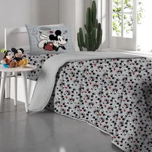 Edredom Portallar Solteiro Malha Mista 70% Algodão e 30% Poliéster Disney Namorados Love Film 1,50mx2,20m Cinza