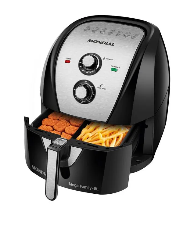 Fritadeira Sem Óleo Air Fryer 8L Mondial Preto/Inox 1900W - AFD-80-BI 220V