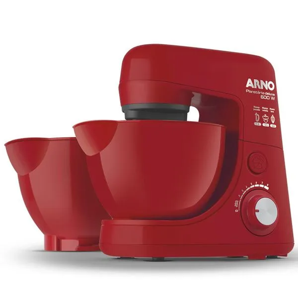Batedeira Planetária Arno Deluxe SX32, 2 Tigelas de 4L + 8 Velocidades 600W Vermelho 220V