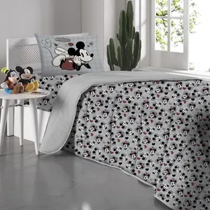 Edredom Portallar Solteiro Malha Mista 70% Algodão e 30% Poliéster Disney Namorados Love Film 1,50mx2,20m Cinza