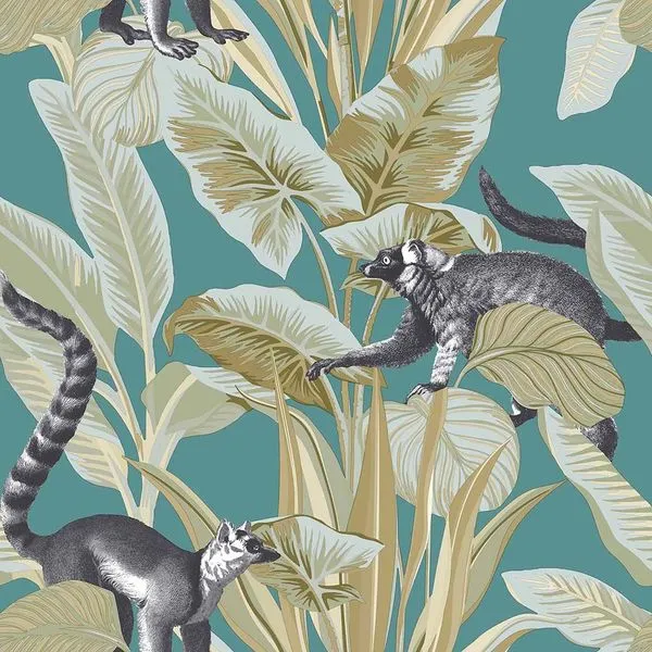 Papel de Parede Botany House Lêmure Verde 15535