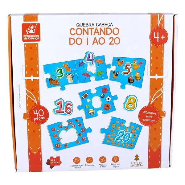 Quebra-Cabeça Contando 1 a 20 com 40 Peças Brincadeira de Criança