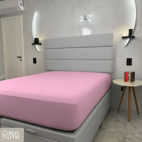Lençol Casal 100% Algodão Com Elástico Decorare Rosa