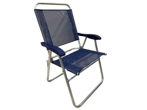 Cadeira De Praia Alta Sanete Encosto Alto Aluminio Ronchetti Cor Azul-escuro