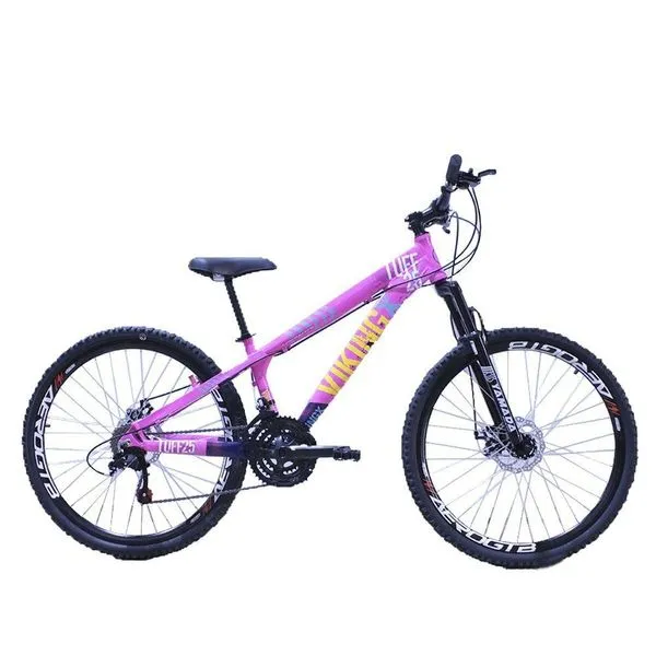 Bicicleta Viking Tuff25 Aro Aero 26 Disco Freio Disc 21v Cambios Shimano Rosa Neon Azul Marinho