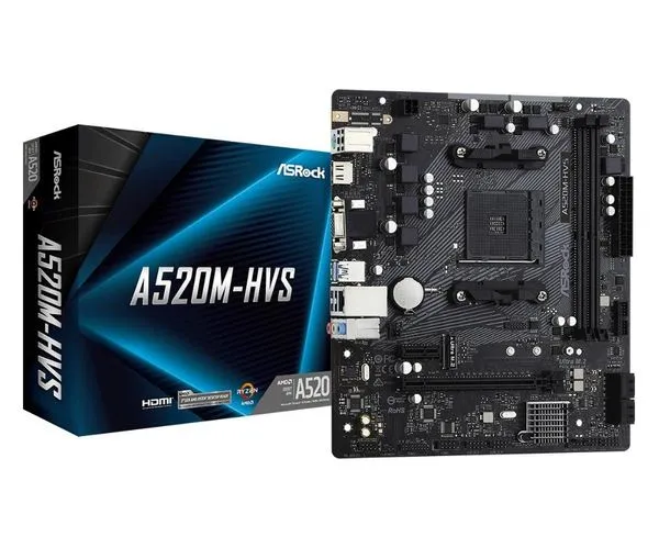 Placa Mae ASROCK A520M-HVS AM4 2XDDR4 DIMM 64GB 2XUSB2.0 4XUSB3.2 1XM.2 HDMI/D-SUB Rede Giga 1XPCIE