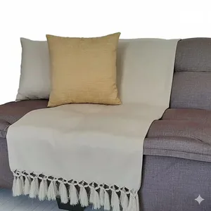 Manta sofa sala quarto bege jacquard mesclado 1,80x0,90