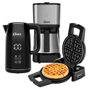 Kit Black Inox Oster - Cafeteira - Chaleira Digital E Máquina De Waffle 110V
