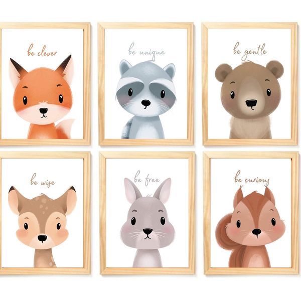 Quadro Infantil Animais 6 un A4 vidro e pendurador