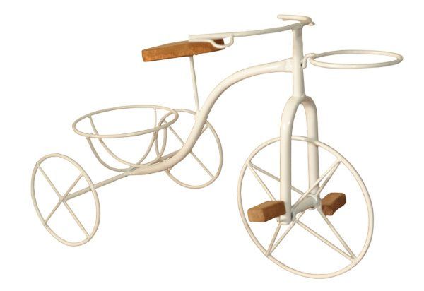 Suporte plantas Ferro 2 vasos bicicleta Branca 60 cm altura