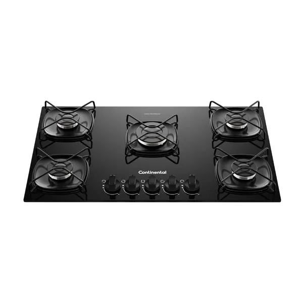 Cooktop 5 Bocas a Gás Continental Mesa de Vidro Preto com Acendimento Automático (KC5GR) Bivolt