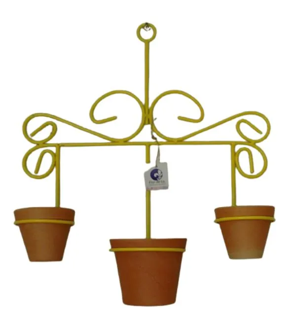 Suporte Ferro Para Plantas Retro 3 Vasos - Amarelo