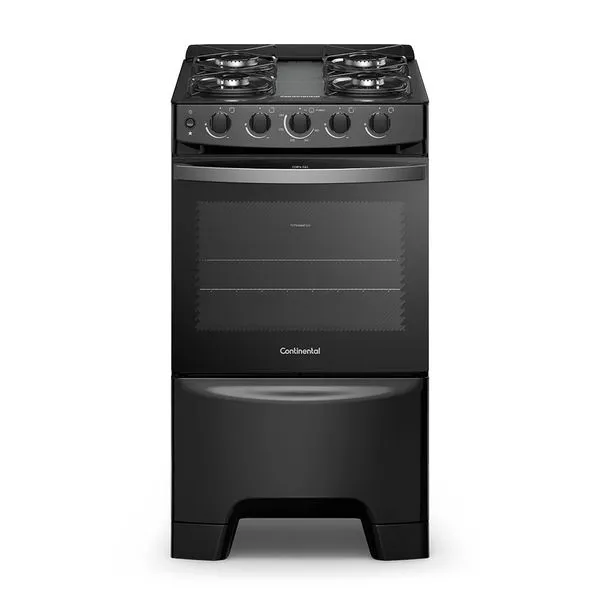 Fogão 4 Bocas Continental Preto Automático com TOPLimpaFácil e Mesa de Vidro (FC4FP) Bivolt