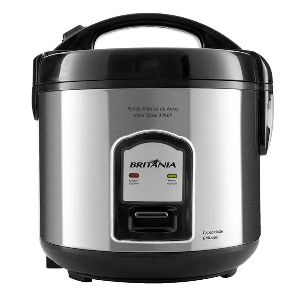 Panela Elétrica de Arroz 6 Xícaras Britânia Visor Glass BPA6P Prata 220V