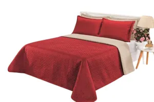 Cobre leito Cobertor 2 travesseiros quarto casal 2,60x2,40 Vermelho Bege