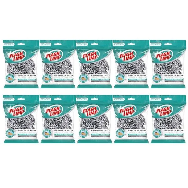 Esponja para Limpeza Pesada Flashlimp em Inox - 10 Unidades