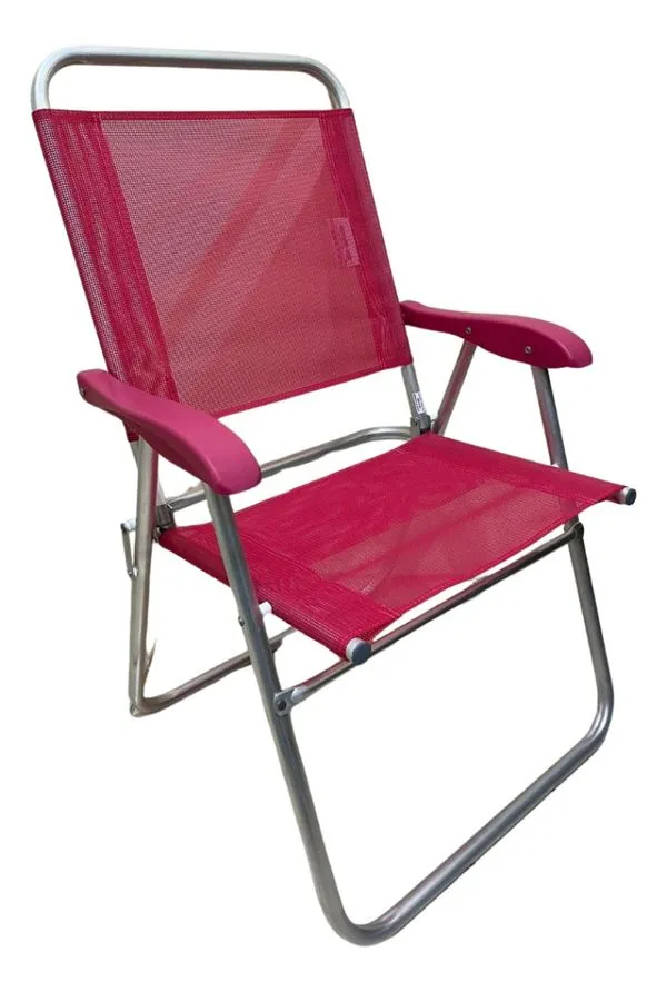 Cadeira De Praia Alta Sanete Encosto Alto Aluminio Ronchetti Cor Rosa