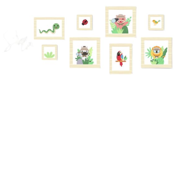 Quadros Placas mdf 6mm quarto safari infantil 8un 20x20