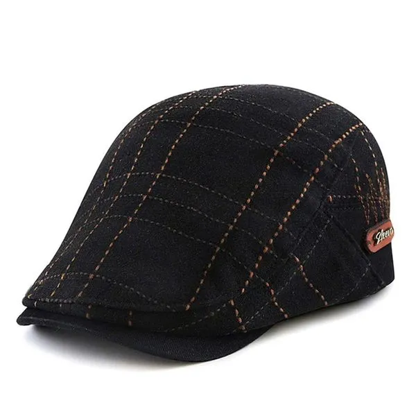 Boina Italiana Masculina Com Detalhe De Linhas Estilo Casual Preto