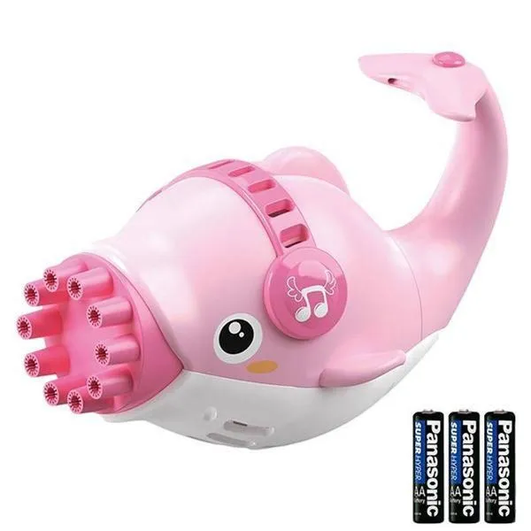 Kit 1 Golfinho Bolha Sabão Criança Infantil+ 3 Pilha Rosa 8