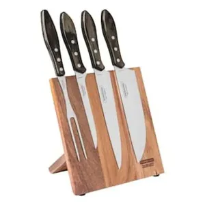 Conjunto para Churrasco Tramontina em Aço Inox e Madeira Polywood Castanho  5 Peças