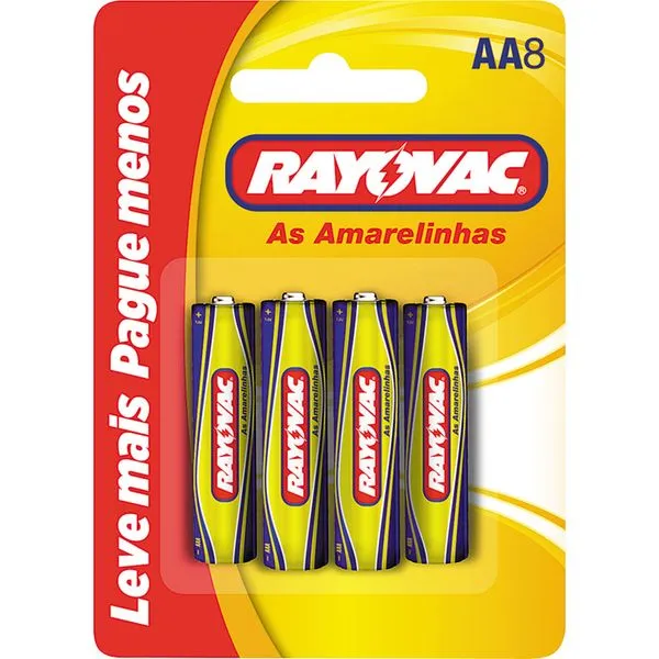 Pilha Pequena com 8 Unidades Amarelinhas Rayovac Leve + Pague -