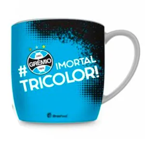 Caneca Porcelana Premium BrasFoot Grêmio 04 #Imortal Tricolor 300 ML Urban Licenciada Branco