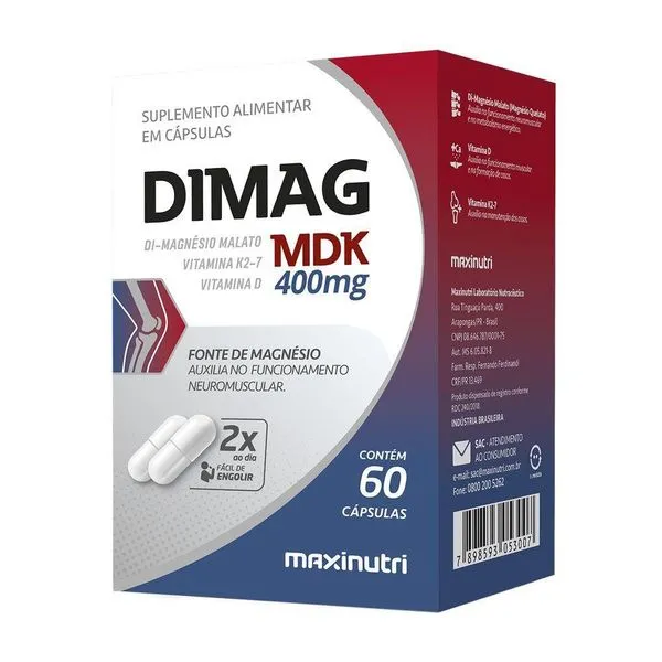 Dimag Mdk Di-magnésio Malato Vit D E K2-7 Maxinutri 60 Caps