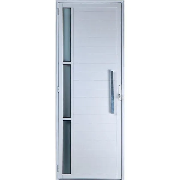 Porta De Alumínio Lambril c/Visor E Puxador Direita Branco