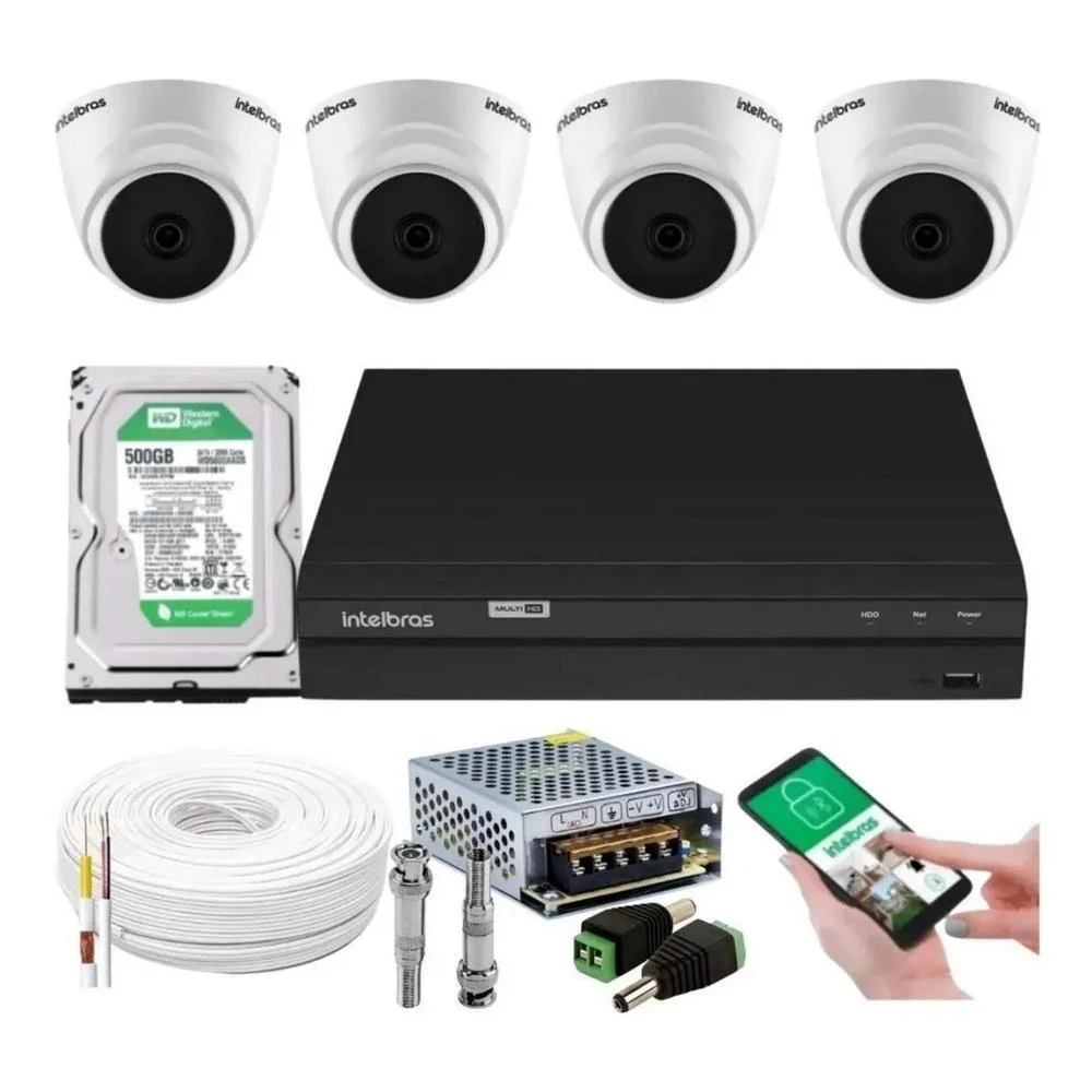Kit 4 Camera De Seguranca Intelbras Dome Vhl 1120d Dvr 4 Canais Multi HD