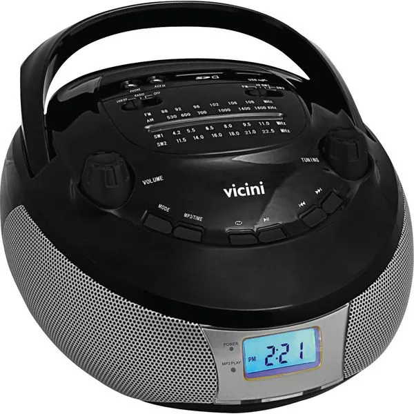 Rádio com MP3 Player AM/FM Potência 5WRMS Entradas USB Auxiliar e Cartão SD Vicini VC5-055