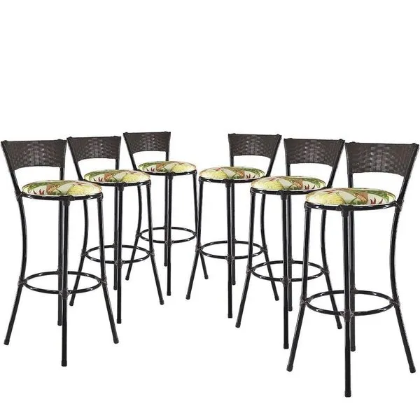 Jogo Com 6 Banquetas Altas Forts Fibra Uv Bancada, área Goumert, Bar, Piscina, Balcão, Floral Verde