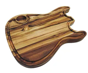 Tábua churrasco Madeira Teca Guitarra com cumbuca molho