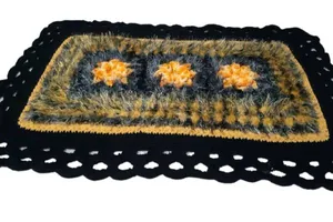 Tapete de crochê luxo amarelo e preto Artesanal