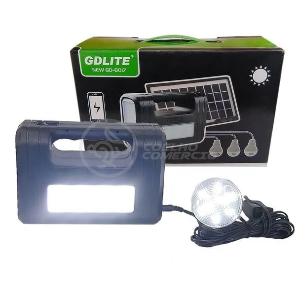 Kit Lanterna Placa Solar Carregador Portatil Emergência