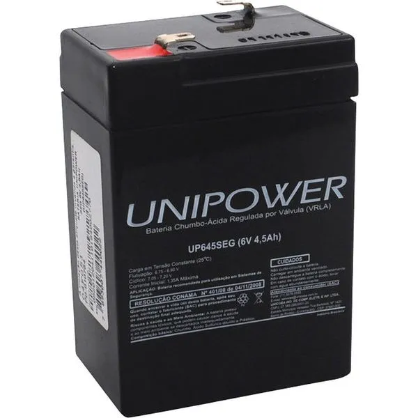 Bateria 6V 4,5A Selada Up645 Seg Unipower