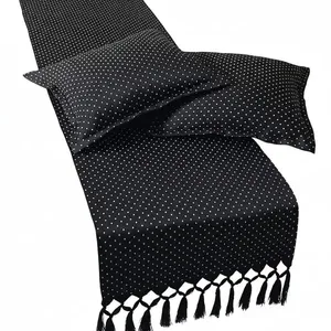 Peseira Jacquard 2,20x0,43 cama padrão queen 2 Capas de Almofada Poá Preto 40x40