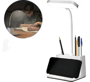 Luminária de Mesa LED Recarregável com Suporte para Celular - 3 Níveis de Luz, Porta Canetas