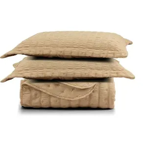 Kit Colcha Cobre Leito Scarpa Plissê l Seersucker 3 Peças Maciez E Leveza Textura Bege Mel