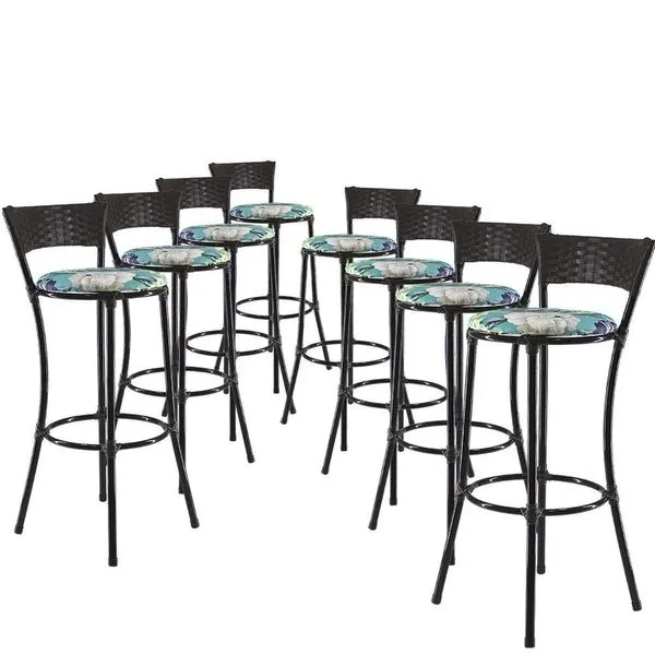 Kit Com 8 Banquetas Alta Forts Fibra Uv Bancada, área Goumert, Bar, Piscina, Balcão, Floral Azul
