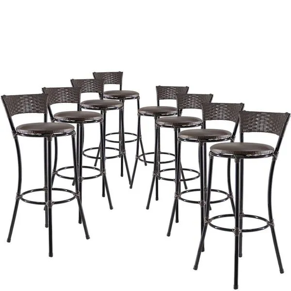 Jogo Com 8 Banquetas Altas Forts Fibra Uv Bancada, área Goumert, Bar, Piscina, Balcão, Floral Marrom