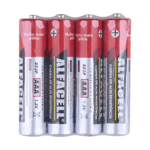 Pilha Palito AAA Zinco com 4 Unidades 1.5V Alfacell