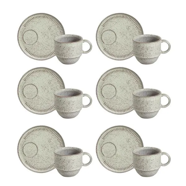 Conjunto de Xícaras de Chá Empilháveis com Pires Porto Brasil Pistache 6 peças  230 ml